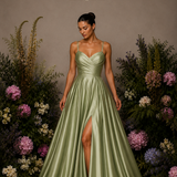 Vestido Longo Efeito Folhos Abertura Lateral