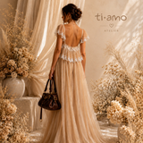 Vestido Longo Ti.Amo Faixa Com Folho E Renda Trabalhada