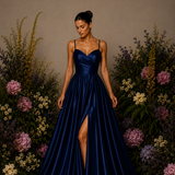 Vestido Longo Efeito Folhos Abertura Lateral