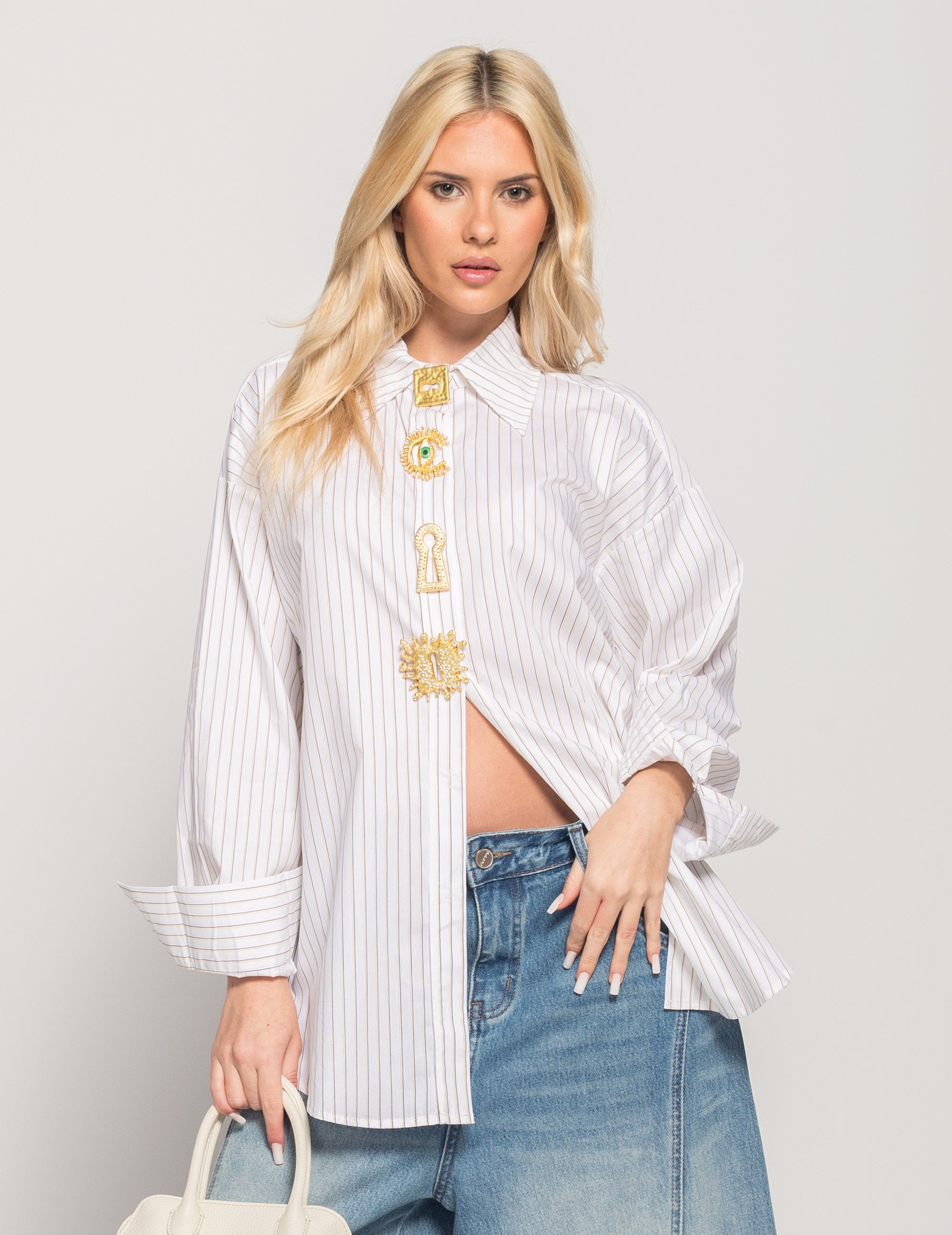 Camisa Ti.Amo Riscas Botões Irreverentes