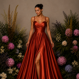Vestido Longo Efeito Folhos Abertura Lateral