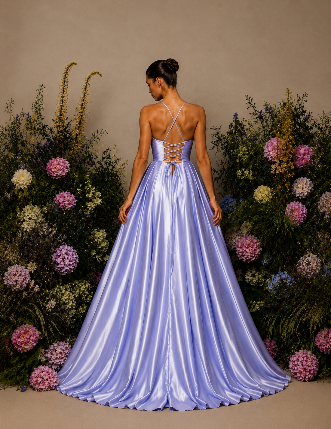 Vestido Longo Efeito Folhos Abertura Lateral