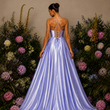 Vestido Longo Efeito Folhos Abertura Lateral