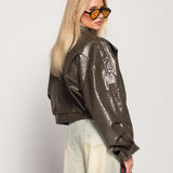 Biker Ti.Amo Cropped De Pele Sintética Efeito Crocodilo