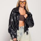 Biker Ti.Amo Cropped De Pele Sintética Efeito Crocodilo