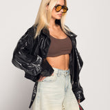 Biker Ti.Amo Cropped De Pele Sintética Efeito Crocodilo