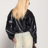 Biker Ti.Amo Cropped De Pele Sintética Efeito Crocodilo