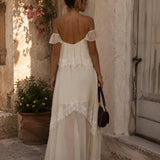 Vestido Ti.Amo Longo Com Detalhe De Folhos Com Guipura