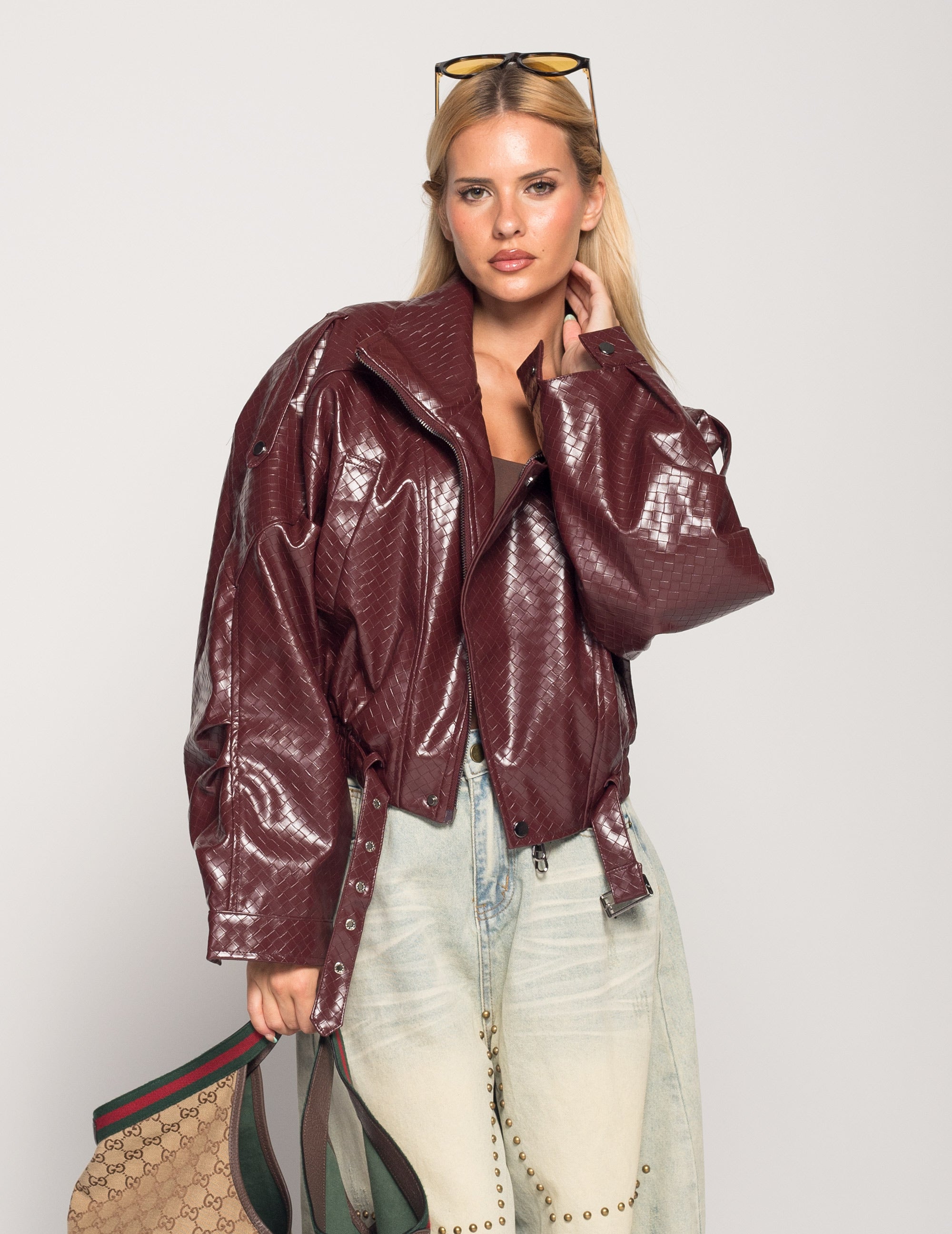 Biker Ti.Amo Cropped De Pele Sintética Efeito Crocodilo