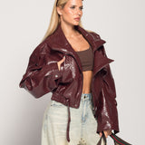 Biker Ti.Amo Cropped De Pele Sintética Efeito Crocodilo