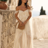 Vestido Ti.Amo Longo Com Detalhe De Folhos Com Guipura