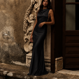 Vestido Longo Glamour Acetinado Premium Costas Abertas