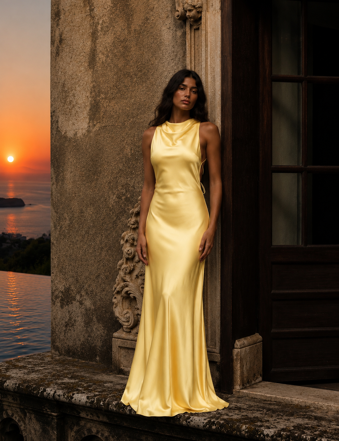 Vestido Longo Glamour Acetinado Premium Costas Abertas