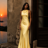 Vestido Longo Glamour Acetinado Premium Costas Abertas