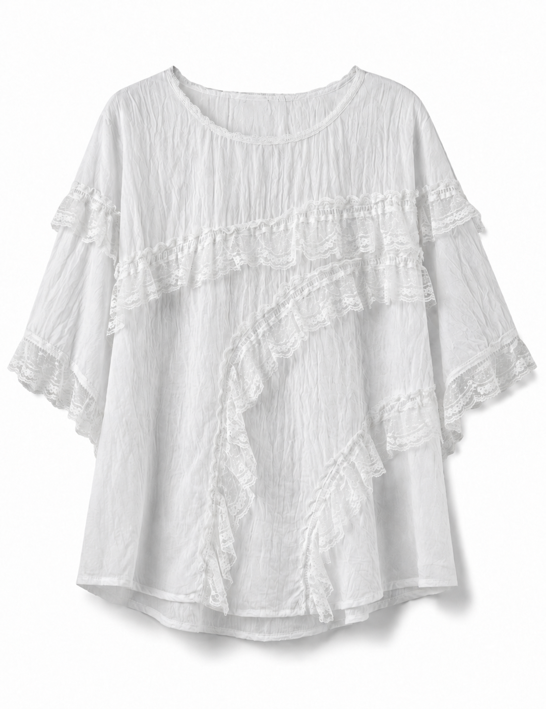 Blusa Ti.Amo Com Folhos Guipura