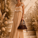 Vestido Longo Ti.Amo Faixa Com Folho E Renda Trabalhada