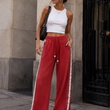 Calça Ti.Amo De Felpa Listra Tripla Lateral Com Guipura Misturada