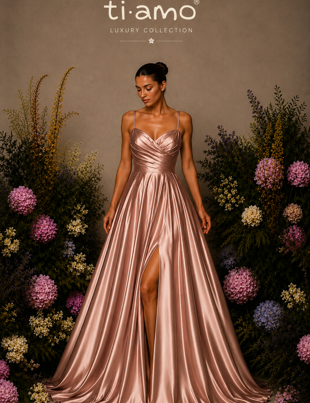 Vestido Longo Efeito Folhos Abertura Lateral
