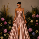 Vestido Longo Efeito Folhos Abertura Lateral