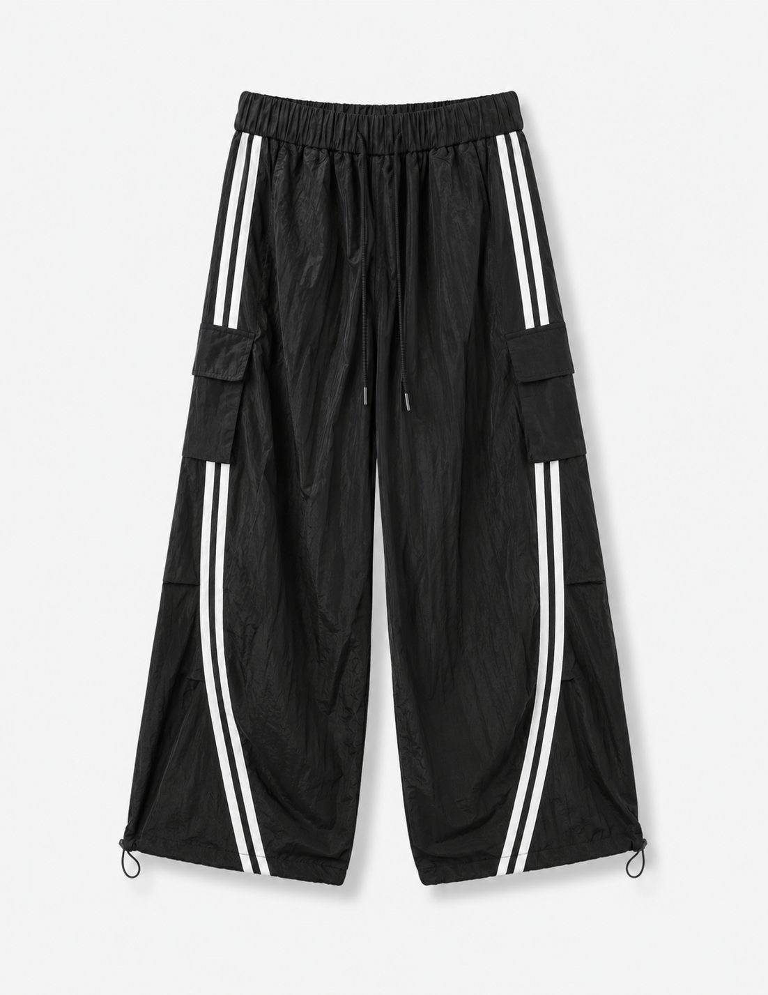 Calça Baloon Com Ligeira Transparência & Três Listas
