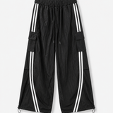 Calça Baloon Com Ligeira Transparência & Três Listas