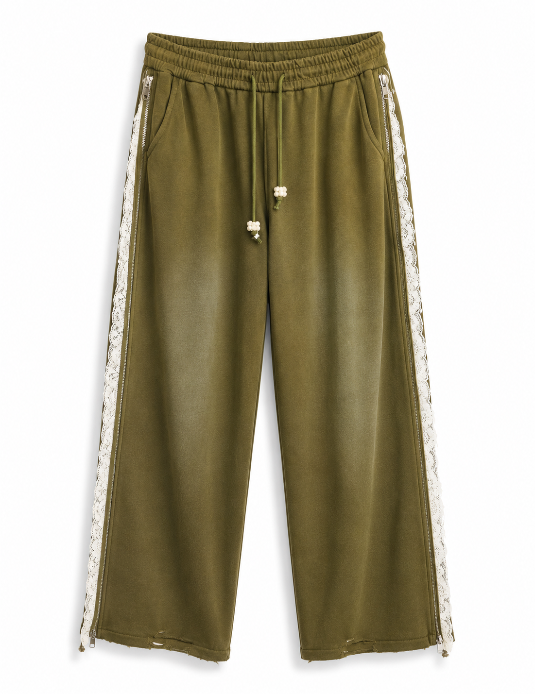 Calça Ti.Amo De Felpa Listra Tripla Lateral Com Guipura Misturada