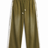 Calça Ti.Amo De Felpa Listra Tripla Lateral Com Guipura Misturada