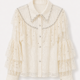 Camisa Ti.Amo Guipura Com Aplicações De Strass E Pérolas