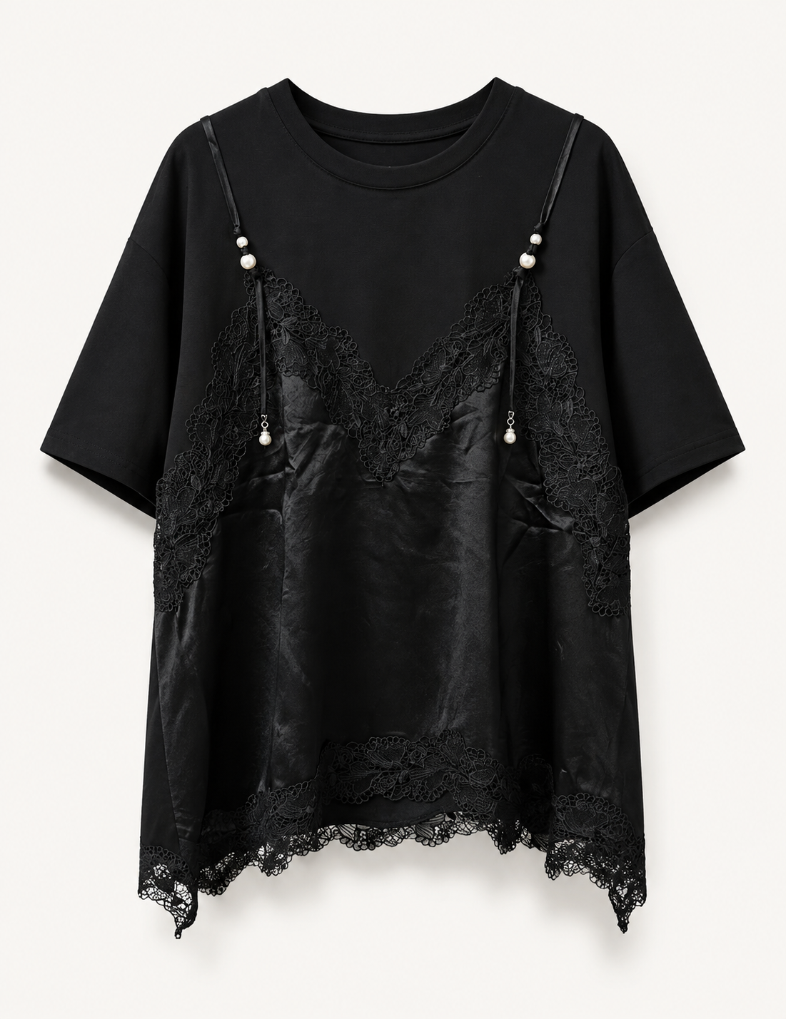 T-Shirt Ti.Amo Com Mistura De Seda Efeito Top Incorpado Guipura