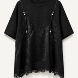 T-Shirt Ti.Amo Com Mistura De Seda Efeito Top Incorpado Guipura