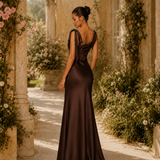 Vestido Longo Glamour Acetinado Off Shoulder