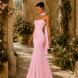 Vestido Longo Off Shoulder Com Fita