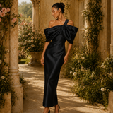 Vestido Longo Off Shoulder Laço Drapeado