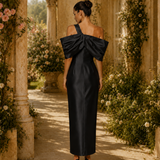 Vestido Longo Off Shoulder Laço Drapeado