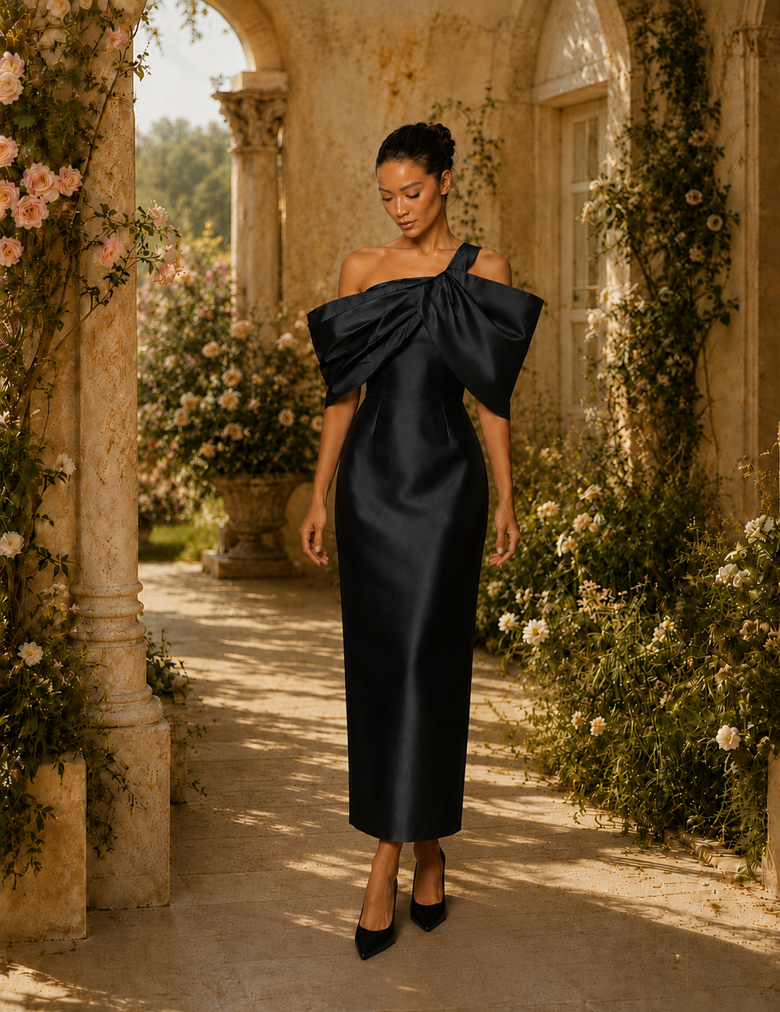Vestido Longo Off Shoulder Laço Drapeado