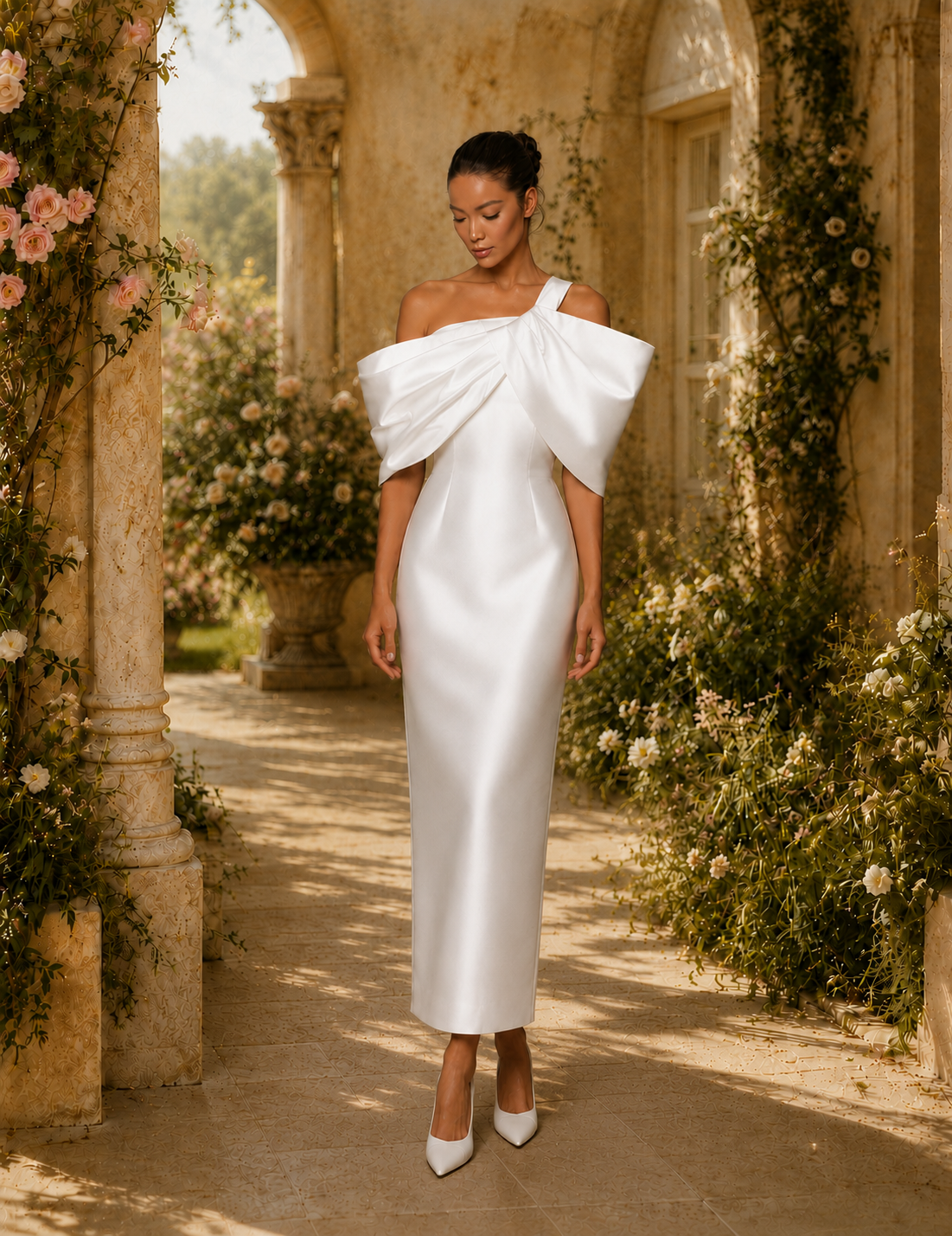 Vestido Longo Off Shoulder Laço Drapeado
