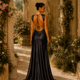 Vestido Longo Glamour Acetinado Premium Costas Abertas
