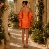Vestido Curto Off Shoulder Mútiplos Drapeados