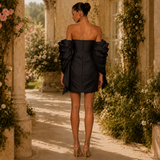 Vestido Curto Off Shoulder Mútiplos Drapeados