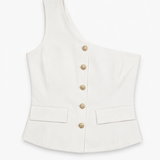 Top Ti.Amo Mistura De Linho Off Shoulder Botões Dourados