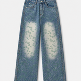 Calça Ti.Amo De Ganga Wide Leg Jacquard & Strass