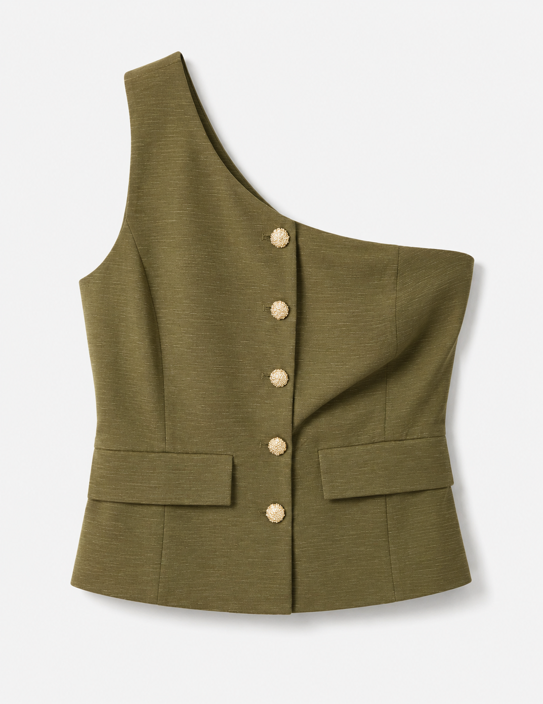 Top Ti.Amo Mistura De Linho Off Shoulder Botões Dourados