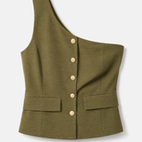 Top Ti.Amo Mistura De Linho Off Shoulder Botões Dourados