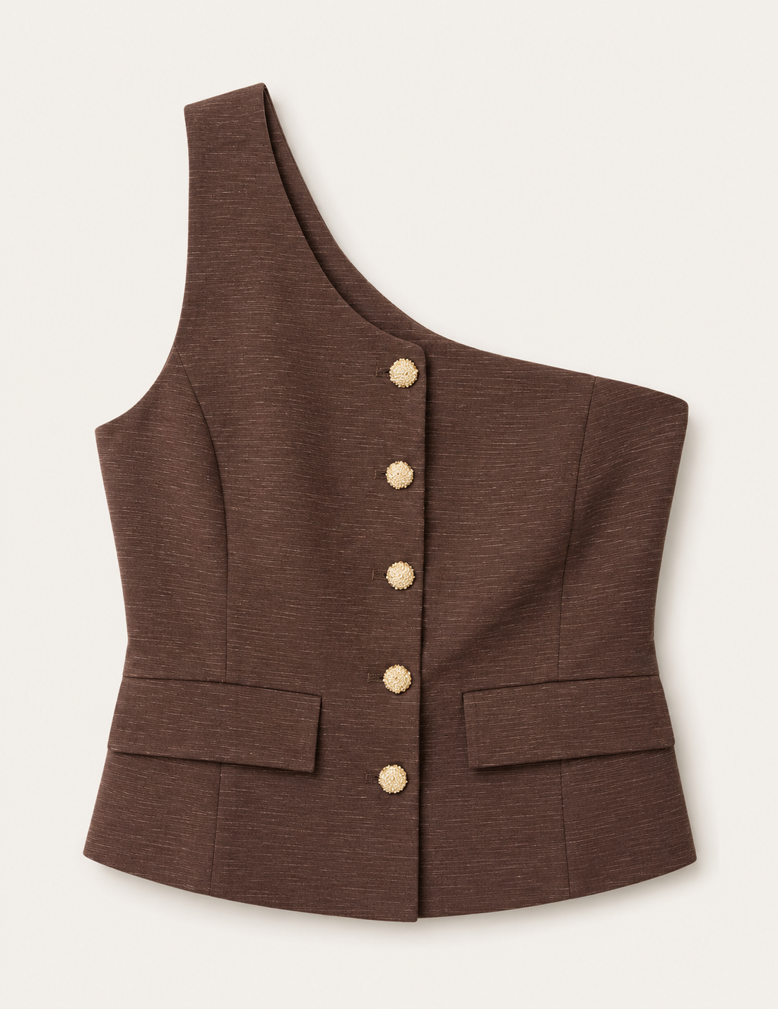 Top Ti.Amo Mistura De Linho Off Shoulder Botões Dourados
