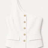 Top Ti.Amo Mistura De Linho Off Shoulder Botões Dourados