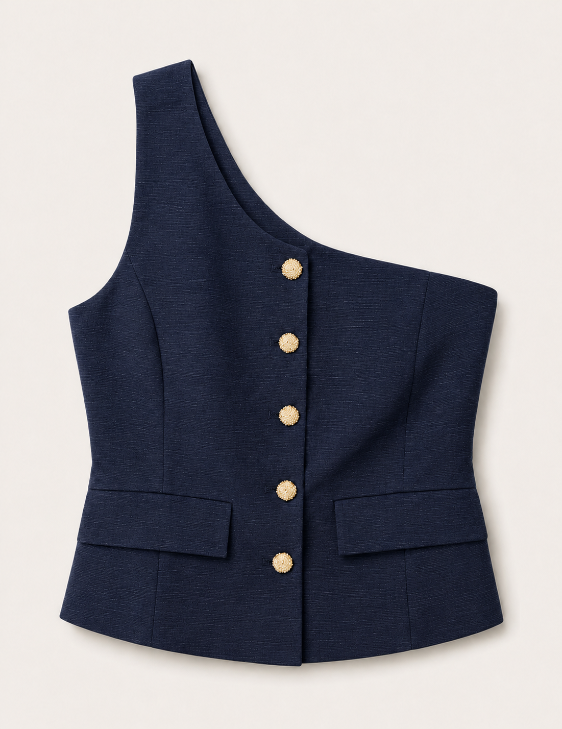 Top Ti.Amo Mistura De Linho Off Shoulder Botões Dourados