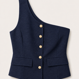 Top Ti.Amo Mistura De Linho Off Shoulder Botões Dourados