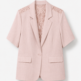 Blazer Ti.Amo Mistura De Linho Bordado Perfurado Nas Costas