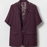 Blazer Ti.Amo Mistura De Linho Bordado Perfurado Nas Costas