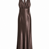 Vestido Longo Glamour Acetinado Decote Drapeado